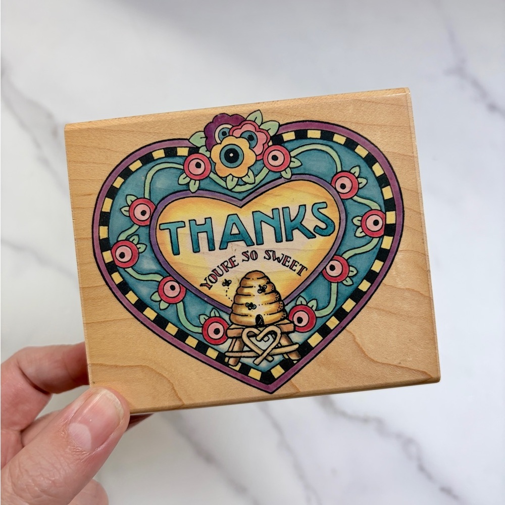Vintage 1998 Thanks You’re So Sweet Rubber Stamp, Heart Bee Honey Craft